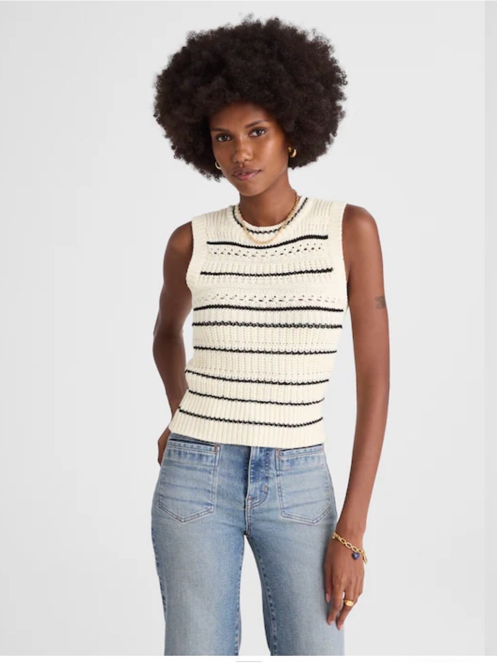 Madewell Cream Knit Tank with Black Stripe Detail